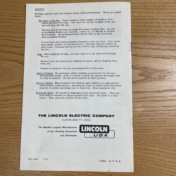 Vintage Lincoln Arc Welding Paper Lot Operation Manual Learning to Weld ++ 1961 - Picture 9 of 9